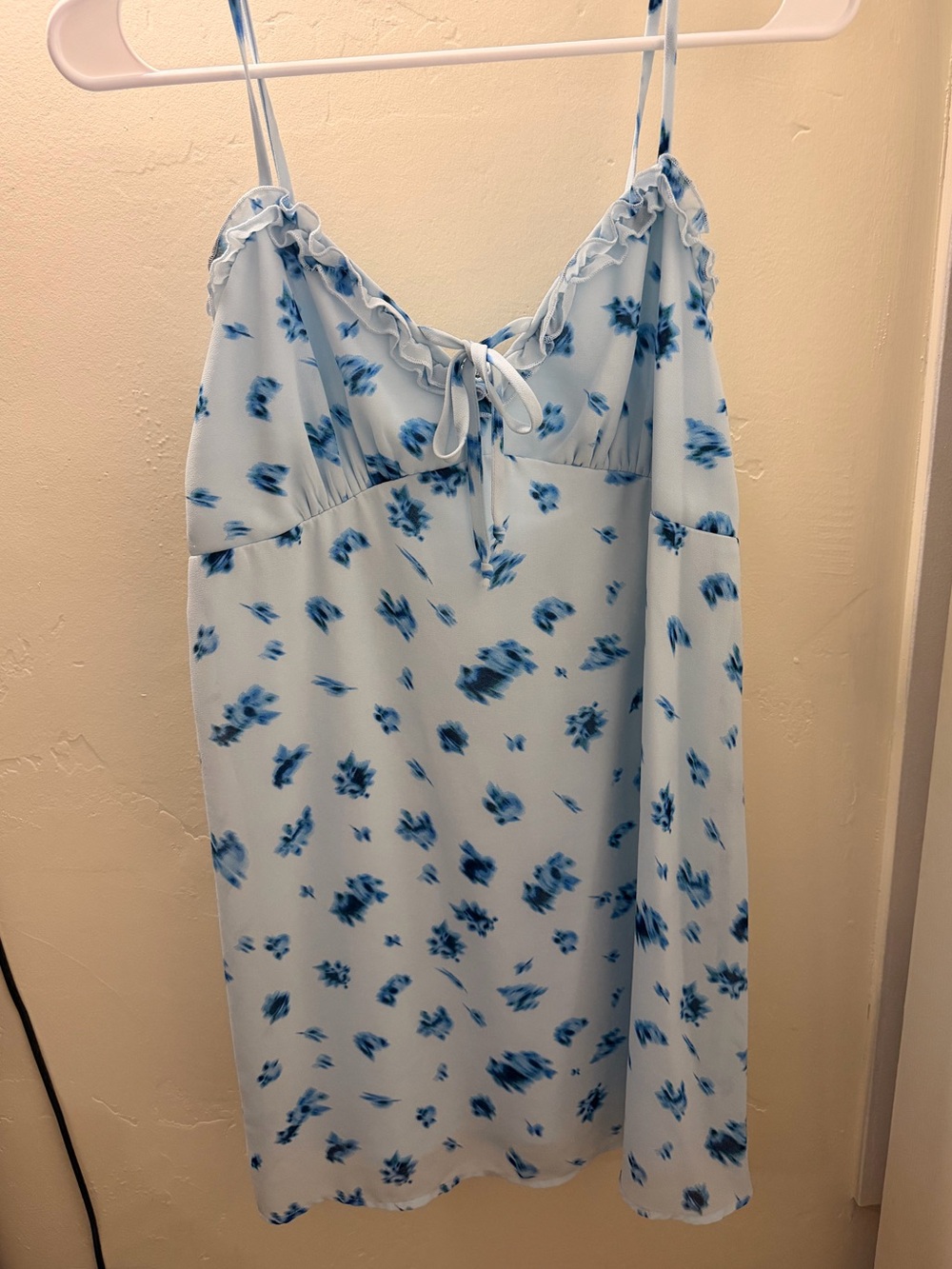 wild fable Light Blue Floral Slip Dress with Ruffle Trim